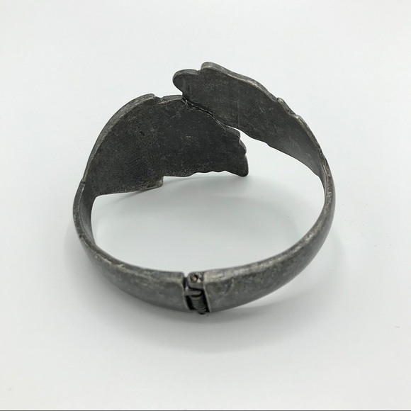 Vintage Feather Cuff Bracelet Statement Silver Pewter Toned - Picture 4 of 9